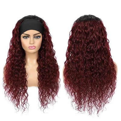 XSY Dark Root Burgundy Deep Wave Headband Wig 1B/99J Colored Virgin Human Hair Wig