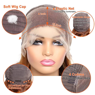 SENSAIRUITE Highlight Ombre 13x4 Lace Frontal Body Wave Wig 4/27 Colored Remy Human Hair Wig