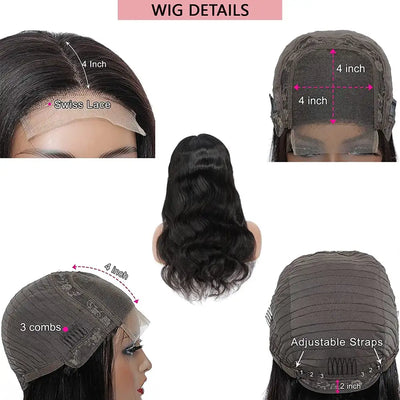 AITERINA Invisible Transparency 4x4 Lace Closure Body Wave Human Hair Wet and Wavy Wig