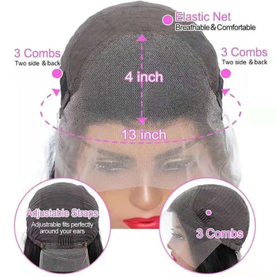 MAYTUNE Invisible 13x4 Lace Frontal Long Straight Human Hair Wig 100% Brazillian Human Hair Made