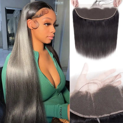 FEIBIN Straight 13x4 Lace Frontal Closure Pre-Plucked Brazillian Human Hair Free Part Extension