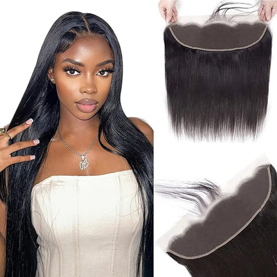 FEIBIN Straight 13x4 Lace Frontal Closure Pre-Plucked Brazillian Human Hair Free Part Extension