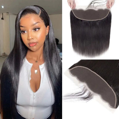 FEIBIN Straight 13x4 Lace Frontal Closure Pre-Plucked Brazillian Human Hair Free Part Extension