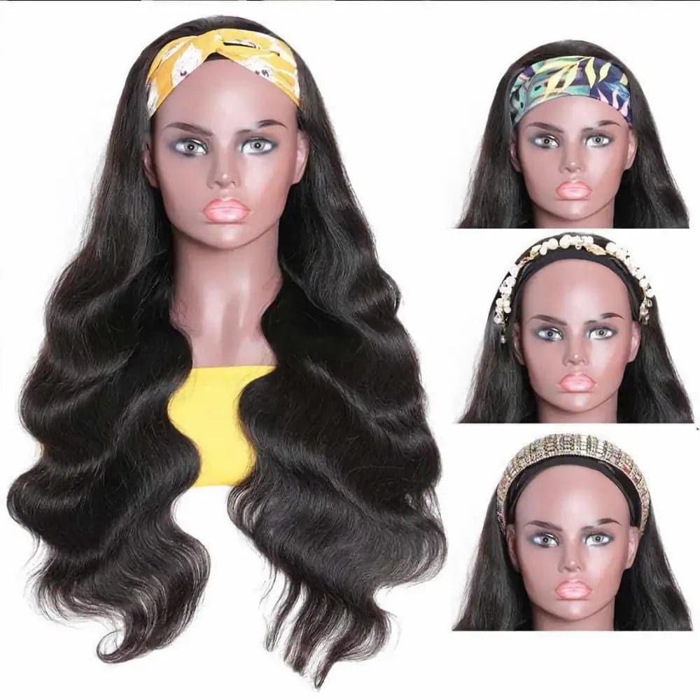 HIGHER Wet & Wavy Body Wave Human Hair Wig With Bangs Beginner Friendly Headband Hair Wig