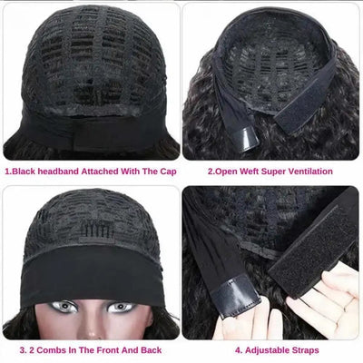 HIGHER Wet & Wavy Body Wave Human Hair Wig With Bangs Beginner Friendly Headband Hair Wig