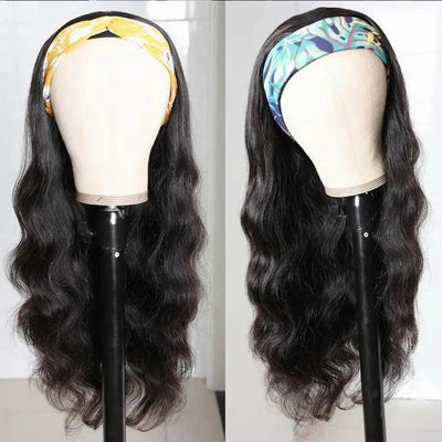 HIGHER Wet & Wavy Body Wave Human Hair Wig With Bangs Beginner Friendly Headband Hair Wig