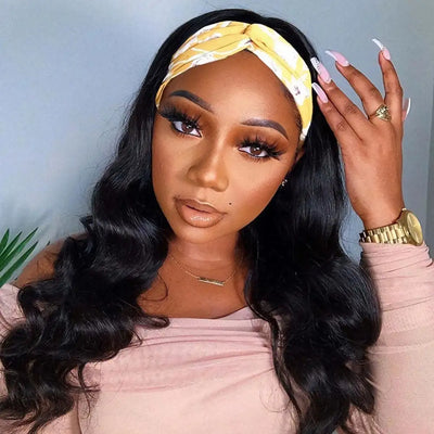 HIGHER Wet & Wavy Body Wave Human Hair Wig With Bangs Beginner Friendly Headband Hair Wig