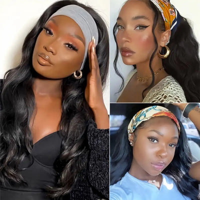 HIGHER Wet & Wavy Body Wave Human Hair Wig With Bangs Beginner Friendly Headband Hair Wig