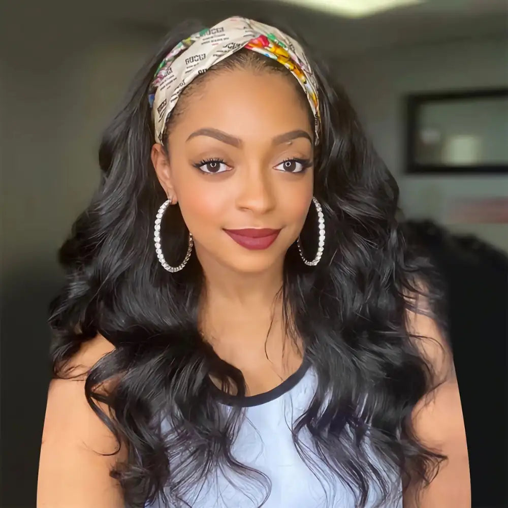 HIGHER Wet & Wavy Body Wave Human Hair Wig With Bangs Beginner Friendly Headband Hair Wig