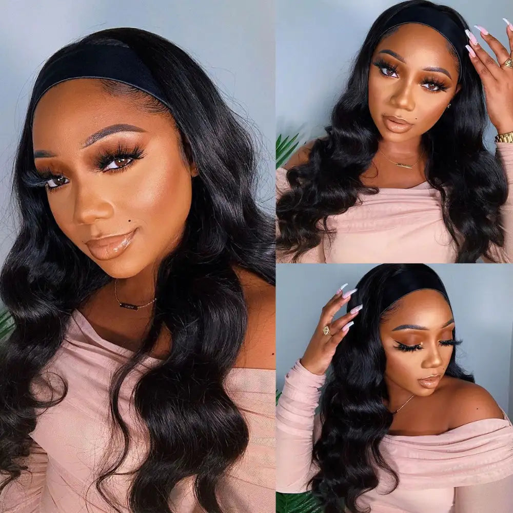 HIGHER Wet & Wavy Body Wave Human Hair Wig With Bangs Beginner Friendly Headband Hair Wig