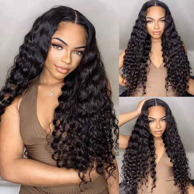 VIRGINESS Invisible 13x4 Lace Frontal Deep Wave Pre-Plucked Remy Human Hair Wig 180 Density