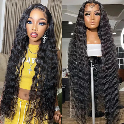 VIRGINESS Invisible 13x4 Lace Frontal Deep Wave Pre-Plucked Remy Human Hair Wig 180 Density