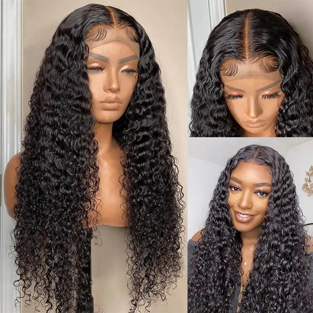 VIRGINESS Invisible 13x4 Lace Frontal Deep Wave Pre-Plucked Remy Human Hair Wig 180 Density