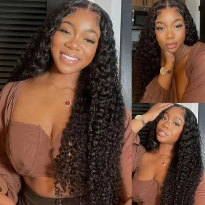 VIRGINESS Invisible 13x4 Lace Frontal Deep Wave Pre-Plucked Remy Human Hair Wig 180 Density