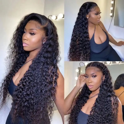 VIRGINESS Invisible 13x4 Lace Frontal Deep Wave Pre-Plucked Remy Human Hair Wig 180 Density