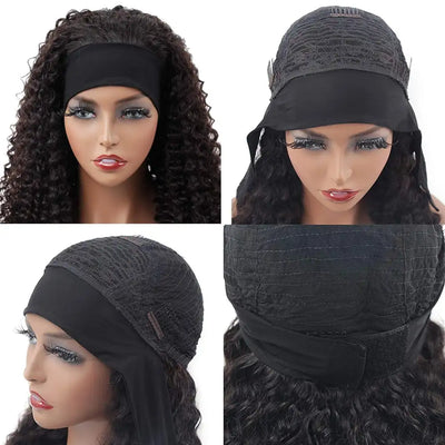 XSY Dark Root Burgundy Deep Wave Headband Wig 1B/99J Colored Virgin Human Hair Wig