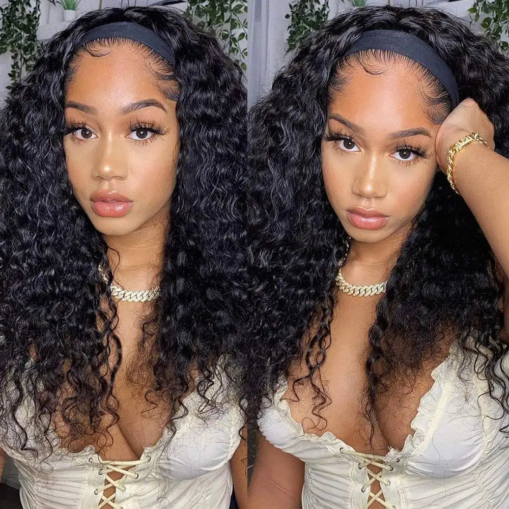 COSHGIRL Budget Friendly Deep Wave Real Human Hair Headband Wig 150 Density