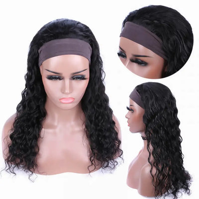 FEIBIN Deep Wave Headband Wig 100% Remy Human Hair Made with Bands