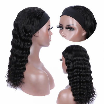 WENYAN Deep Wave Headband Wig Beginner Friendly Virgin Human Hair Wig