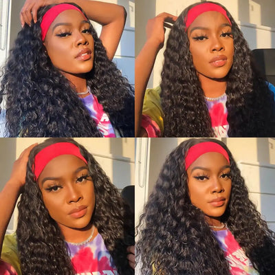 LAUBERITA Throw On & Go Deep Wave Human Hair Headband Wig Hassle-free Remy Hair Wig