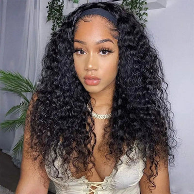 COSHGIRL Budget Friendly Deep Wave Real Human Hair Headband Wig 150 Density