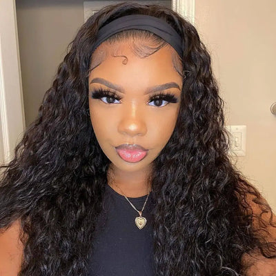 REBASAR No Lace Deep Wave Headband Wig Remy Hair Made With Bands