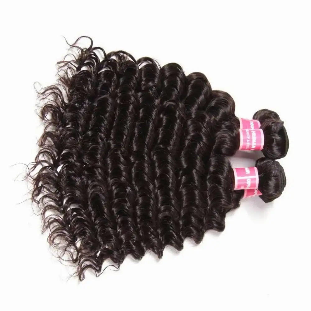 GENEROUSIES Deep Curly Wave Hair Bundles with 4x4 Invisible Lace Closure Brazillian Human Hair Quick Weft Weaves