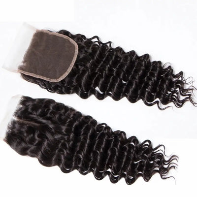 GENEROUSIES Deep Curly Wave Hair Bundles with 4x4 Invisible Lace Closure Brazillian Human Hair Quick Weft Weaves