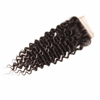 GENEROUSIES Deep Curly Wave Hair Bundles with 4x4 Invisible Lace Closure Brazillian Human Hair Quick Weft Weaves
