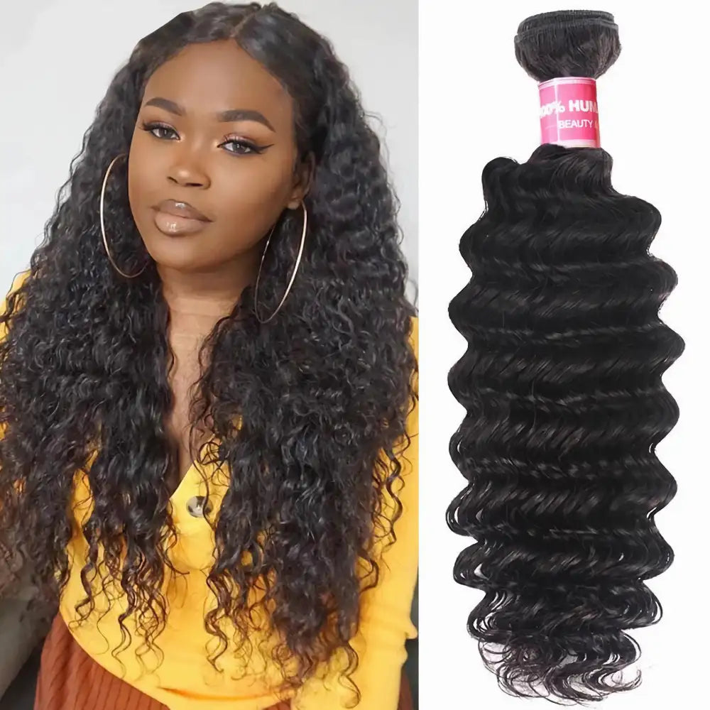 BOOPWINE Deep Wave Hair Bundles with 4x4 Invisible Lace Closure Brazillian Human Hair Quick Weft Weaves