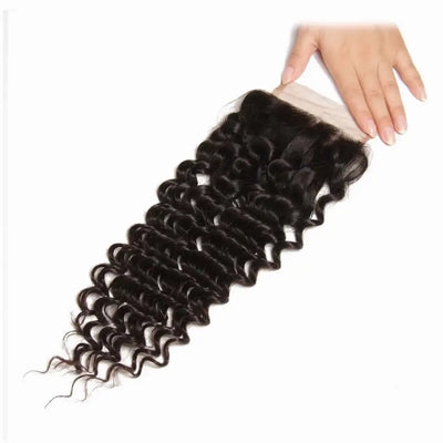 GENEROUSIES Deep Curly Wave Hair Bundles with 4x4 Invisible Lace Closure Brazillian Human Hair Quick Weft Weaves