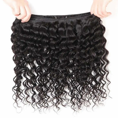 GENEROUSIES Deep Curly Wave Hair Bundles with 4x4 Invisible Lace Closure Brazillian Human Hair Quick Weft Weaves