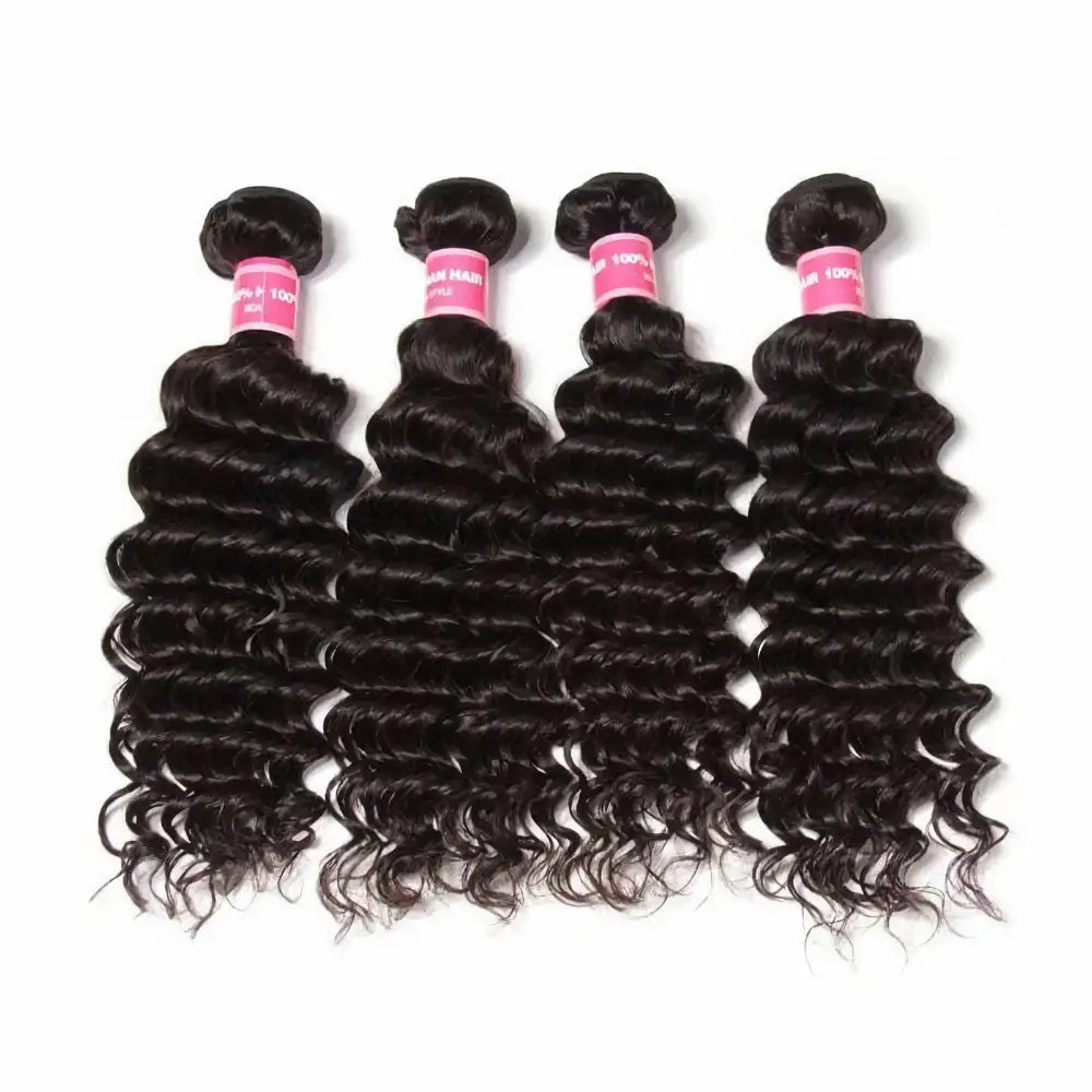 GENEROUSIES Deep Curly Wave Hair Bundles with 4x4 Invisible Lace Closure Brazillian Human Hair Quick Weft Weaves