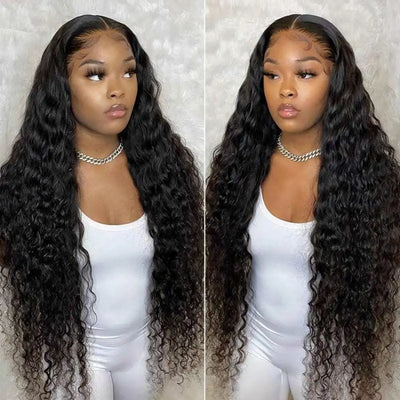 BOOPWINE 13x4 Lace Frontal Water Wave Human Hair Wig 100% Natural Hairline Virgin Brazillian Human Hair 180 Density