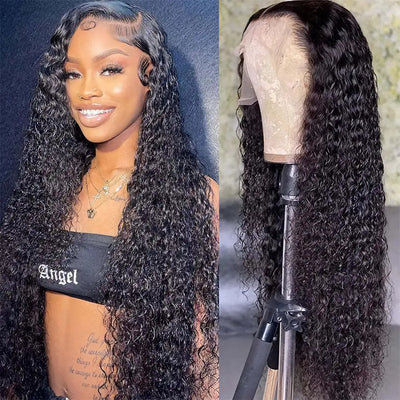 BOOPWINE 13x4 Lace Frontal Water Wave Human Hair Wig 100% Natural Hairline Virgin Brazillian Human Hair 180 Density