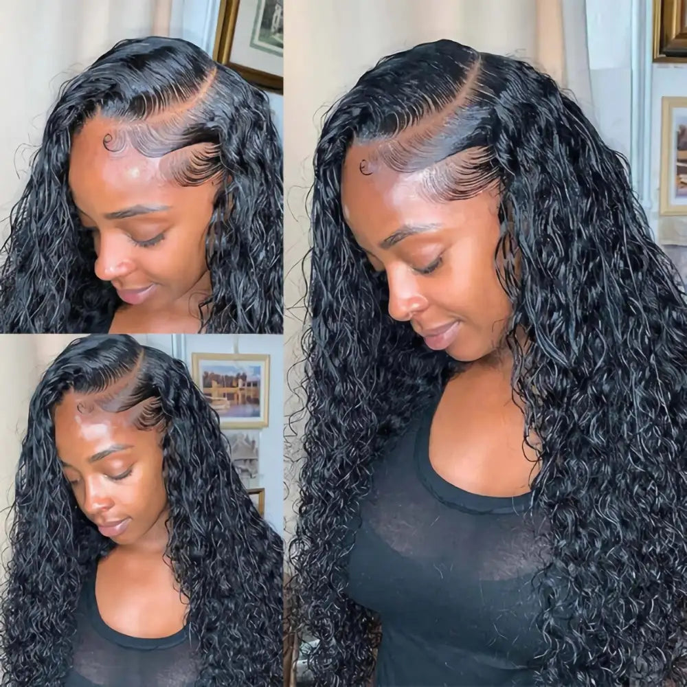 BOOPWINE 13x4 Lace Frontal Water Wave Human Hair Wig 100% Natural Hairline Virgin Brazillian Human Hair 180 Density