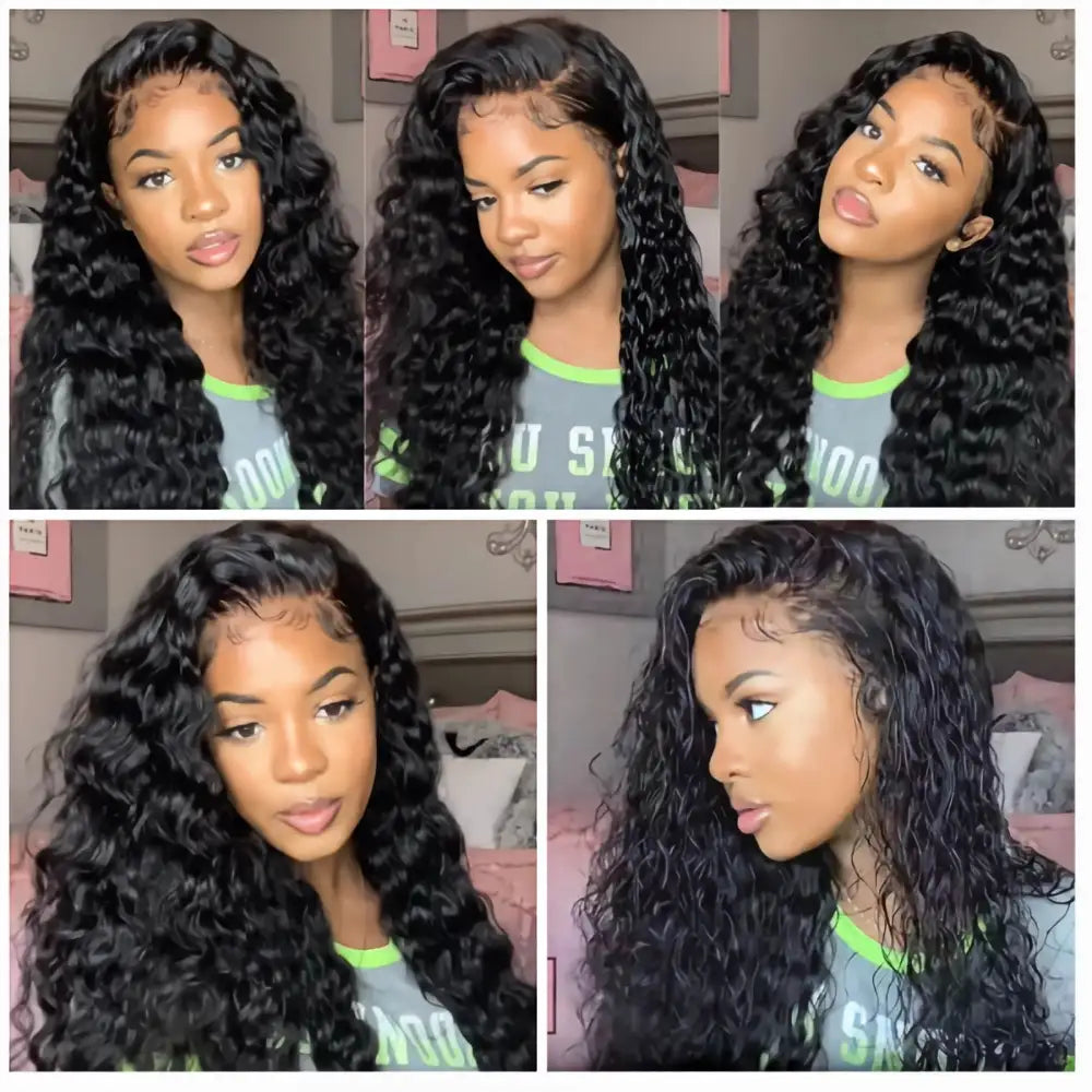 BOOPWINE 13x4 Lace Frontal Water Wave Human Hair Wig 100% Natural Hairline Virgin Brazillian Human Hair 180 Density