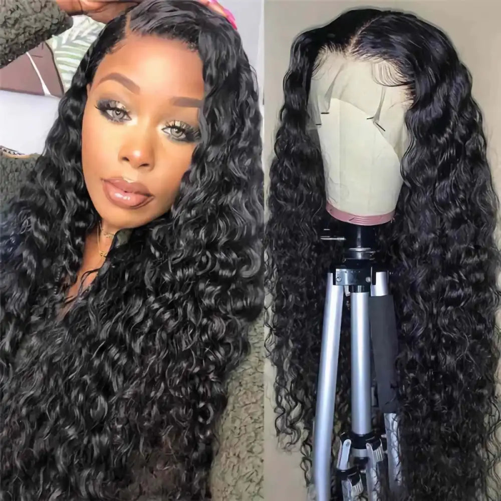GENEROUS Natural Curls Water Wave Invisible 13x4 Lace Frontal Human Hair Wig 100% Brazillian Human Hair 180 Density