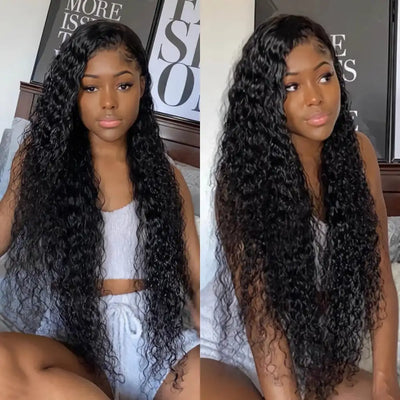 BOOPWINE 13x4 Lace Frontal Water Wave Human Hair Wig 100% Natural Hairline Virgin Brazillian Human Hair 180 Density