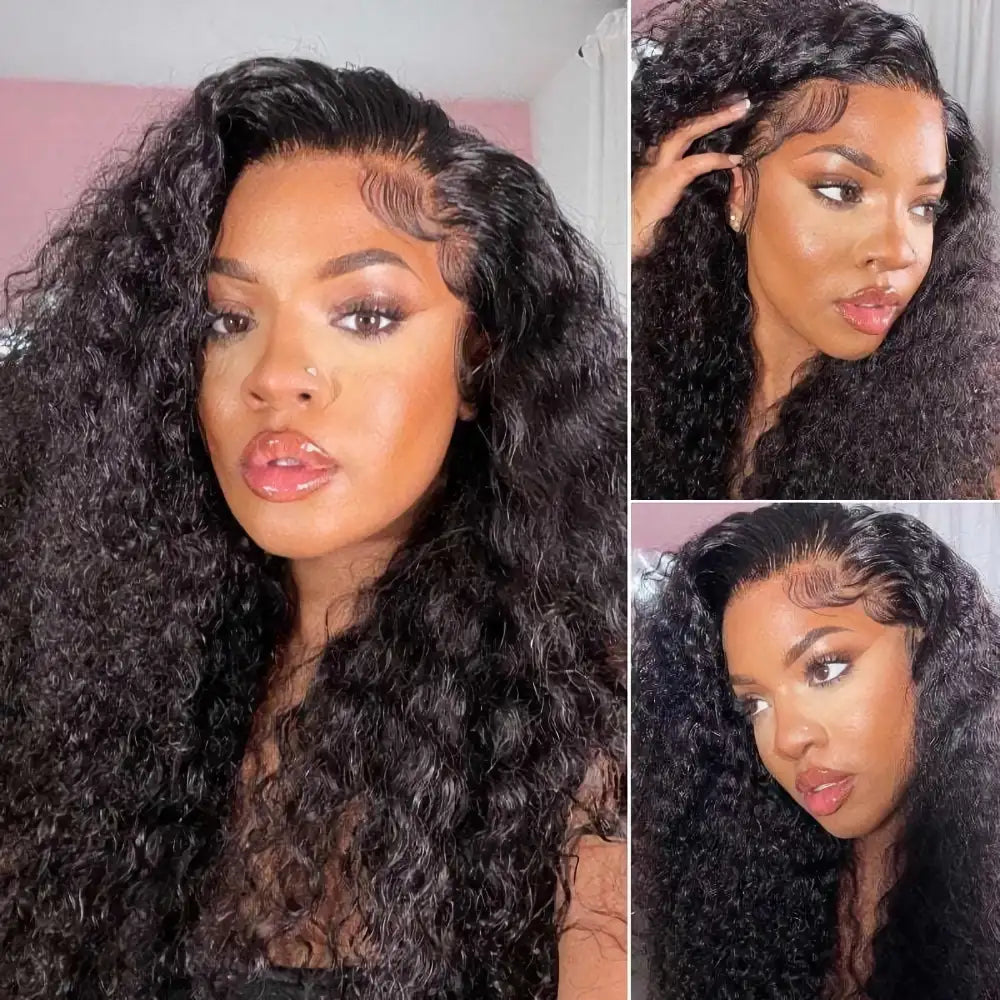 BOOPWINE 13x4 Lace Frontal Water Wave Human Hair Wig 100% Natural Hairline Virgin Brazillian Human Hair 180 Density