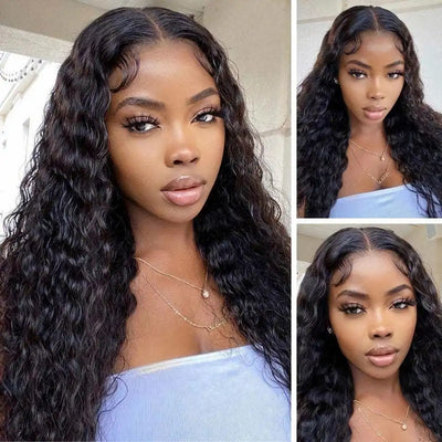 BOOPWINE 13x4 Lace Frontal Water Wave Human Hair Wig 100% Natural Hairline Virgin Brazillian Human Hair 180 Density