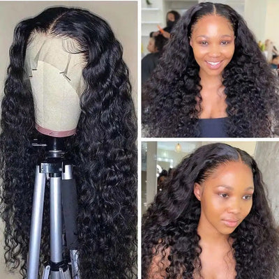 BOOPWINE 13x4 Lace Frontal Water Wave Human Hair Wig 100% Natural Hairline Virgin Brazillian Human Hair 180 Density