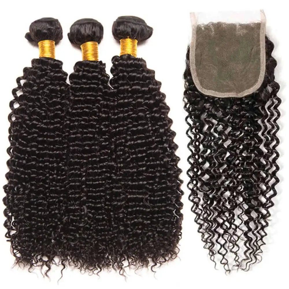 FEIBIN Mongolian Afro Kinky Curly Human Hair Weaves 3 Bundles/Pack