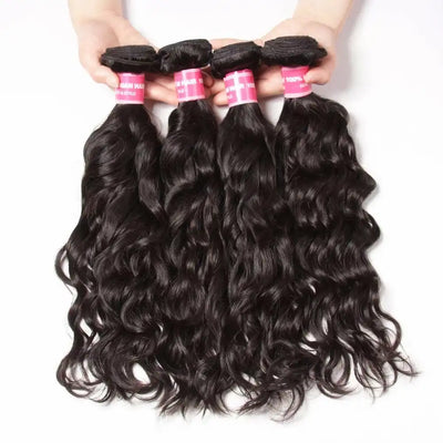 QUEENSET Water Wave Human Hair Bundles with 4x4 Lace Closure 100% Real Natural Looking Brazillian Hair Weaves