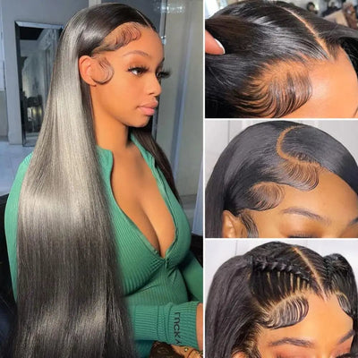 MAYTUNE Invisible 13x4 Lace Frontal Long Straight Human Hair Wig 100% Brazillian Human Hair Made