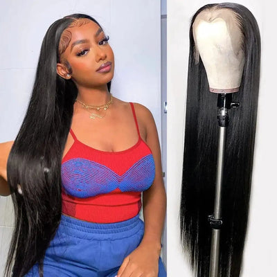 MAYTUNE Invisible 13x4 Lace Frontal Long Straight Human Hair Wig 100% Brazillian Human Hair Made