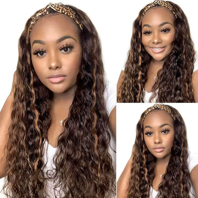 NICMISS Highlight Ombre Blonde Deep Wave Headband Wig Virgin Brazillian Hair Wig with Bands