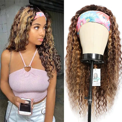 NICMISS Highlight Ombre Blonde Deep Wave Headband Wig Virgin Brazillian Hair Wig with Bands