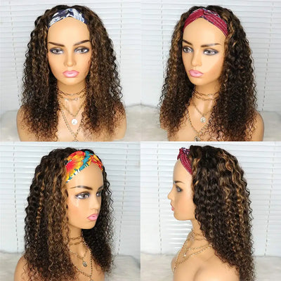 NICMISS Highlight Ombre Blonde Deep Wave Headband Wig Virgin Brazillian Hair Wig with Bands