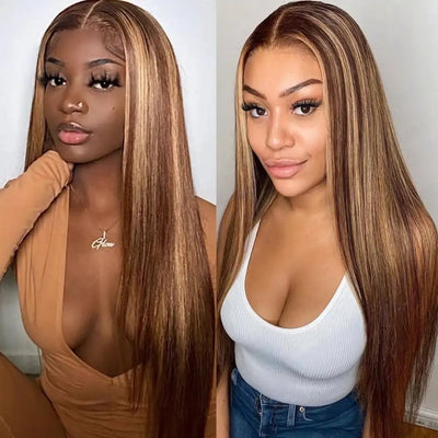UNVIZOSSA Ombre Honey 13x4 Lace Frontal Straight Long Real Human Hair Wig